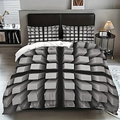 お買い得  羽毛布団カバーセット-3D幾何学模様プリントの羽毛布団カバーセット、3点セット、ホテルスタイルの寝具セット、クイーンサイズ、羽毛布団カバー1枚と枕カバー2枚、柔らかいショートベルベット生地、掛け布団は含まれません