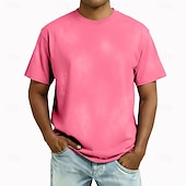 cheap Basic T shirts-Men's T Shirt 100% Cotton Acid Wash Shirt Tee Top Short Sleeves Crew Neck Summer Spring Plain Fashion Designer Basic Garment Dyed Plain Vacation Street Going out Blue Black Pink Top Tee for Men