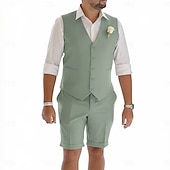  Trajes de boda de playa casual para hombres para el grupo de novios cuello en V color salvia azul cielo vestido casual color sólido ajuste entallado de 2 piezas de un solo botón cinco botones