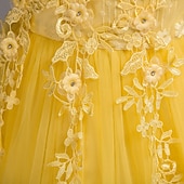 abordables Robes de Fille de Fleurs-Robe de Demoiselle d'Honneur Fille Fille Robe de soirée Tenue de mariage Soirée Mariage Formel Mode Princesse Beau Maille Couleur Unie Sans manches Col Rond Bleu Jaune 4 ans et +