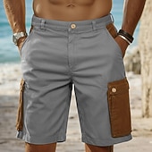abordables Vacances-Homme Shorts cargo Shorts Shorts en Lin Shorts d'été Patchwork Avec Poches Bloc de Couleur Couleur Pleine Confort Respirant Court Occasionnel Quotidien Extérieur Mode Designer Vert Kaki Non Elastique