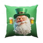  Szent Patrik-napi ír lóhere mintás manó díszpárnahuzat 45x45 cm, zöld 3D nyomtatott díszpárnahuzat