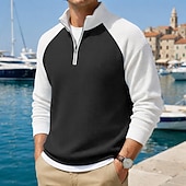 billige Klassisk poloskjorte for menn-Herre Vaffel poloskjorter Polo Avslappet Formell Båndet krage Langermet Mote Helfarge Med Tekstur Fargeblokk Knapper Vår Høst Vår &amp; Vinter Normal Svart Lysegrønn Navyblå Lilla Mørkeblå Grå Vaffel