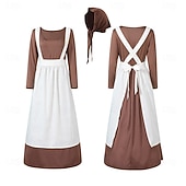  250º Aniversario de EE. UU. Siglo 19 década de 1800 Hasta el Tobillo Vestido de la pradera Conjunto de gorro y delantal Larga Chica pionera Colonial Pionero Guerra Revolucionaria Disfraz Mujer