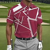 cheap Men's Golf Polo-Men's Geometic Golf Sports Polo Shirts Short Sleeve Polo Shirts Collared Shirts Casual Athleisure Buttons Spring &amp; Summer Blue Red Purple