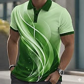 cheap Men's Geometric Polo-Men's Geometic Line Polo Shirts Short Sleeve Polo Shirts Collared Shirts Casual Athleisure Buttons Spring &amp; Summer Blue Black Brown