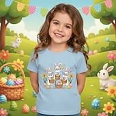 cheap Easter Outfits for Girls-Easter Girls' 3D Graphic Rabbit T shirt Tee Short Sleeve 3D Print Summer Spring Sports Fashion Streetwear Kids 4-12 Years Crew Neck Casual Daily Outdoor Regular Fit
