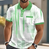 baratos Polo Geométrico Masculino-Homens Geométrico Pólo Manga Curta Camisas polo Camisas de colarinho Casual Ao ar livre Roupa Esportiva Roupa Diária Impressão 3D Botões Primavera Verão Azul Amarelo Vermelho