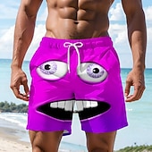 preiswerte Retro Vintage &amp; Ethik-Herren Optische Täuschung 3D Zeichentrick Lächelndes Gesicht Badehosen Badeshorts Boardshorts Mittlere Taille Hawaiianisch Lustig Strandurlaub Seitentaschen Netzfutter Elastischer Kordelzug in der