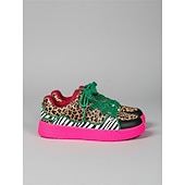 preiswerte Damen-Sneaker-Neonfarbene Sneaker mit Leopardenmuster für Damen – auffällige Plateau-Sneaker mit Zebrastreifen in kräftigen Farben – einzigartige, künstlerische Streetwear-Schuhe für urbane Festivals