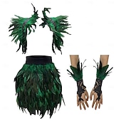 economico Accessori-Accessori Samba Carnevale 2026 Rio Carnevale 3 pezzi Set Costume Donna Piume Rosse Mantello Gothic Gonna Mini  Guanti di Pizzo Costume per Festival in Brasile