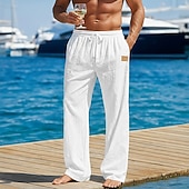 Χαμηλού Κόστους Αργία-Ανδρικά Λευκά παντελόνια Παντελόνια Καλοκαίρι παντελόνι Φαρδύ παντελόνι Παντελόνι παραλίας Κορδόνι Ελαστική μέση Ισιο πόδι Συμπαγές Χρώμα Σκέτο Άνεση Άνετο Πλήρες μήκος ΕΞΩΤΕΡΙΚΟΥ ΧΩΡΟΥ Παραλία Αργίες