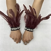 Χαμηλού Κόστους αξεσουάρ-Καρναβάλι 2026 Ρίο Καρναβάλι Σαμπά Αξεσουάρ Γυναικείου Μαύρου Φτερού Περιβραχιόνια με Δαντέλα Μαργαριταριού 1 Ζευγάρι Φυσικά Φτερά Περιβραχιόνια Βραχιόλια Κοστούμι Επίδειξης Φεστιβάλ Βραζιλίας