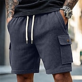 abordables Bermudas estilo casual-Hombre Pantalón corto Pantalones cortos casuales Pantalones cortos de pana Correa Bolsillo Con Texturas Plano Comodidad Transpirable Longitud de la rodilla Casual Exterior Playa Vacaciones Moda Negro