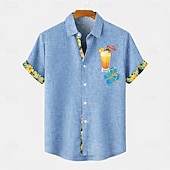 voordelige Klassiek-Voor heren Linnen overhemd Zomer overhemd Strand Kleding Overhemd met knopen Slippers Strand Vakantie blauw Blozend Roze Groen Khaki Korte mouw Strijkijzer Zomer Lente Kleding Kleurenblok