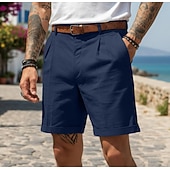 economico retrò-Per uomo Shorts Shorts di Lino Shorts eleganti Pantaloncini Estivi Pantaloncini plissettati Elastico in vita Gamba Dritta Semplice Tinta unita Comodità Traspirante Lunghezza al ginocchio Quotidiano