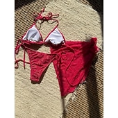 preiswerte 3-teiliges Bikini-Set-Damen Badeanzug Bikini Dreiteilig Rock Bademode Schlank Rückenfrei Urlaub Strandbekleidung Einfarbig Neckholder Ärmellos Badeanzüge