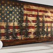 preiswerte Bis zu 30 $-Rustikale amerikanische Flagge extra große Wandkunst patriotische Wandkunst Flagge und Kiefernbaum Gemälde Leinwanddruck gerahmt bereit zum Aufhängen