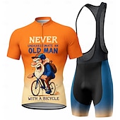 tanie Męskie zestawy odzieżowe-Męskie Koszulka rowerowa Koszulka i szorty z szelkami na rower Zestaw koszulek rowerowych Krótki rękaw Lato Żółty Niebieski Pomarańczowy Kreskówki Litery i cyfry Rower Filtr przeciwsłoneczny Odporny