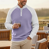 baratos Polo de golfe masculino-Homens Camisas Polo Waffle Pólo Casual Formal Colarinho com faixas Manga Longa Moda Côr Sólida Textura Botões Puro Primavera &amp; Outono Outono &amp; inverno Todas as Estações Normal Preto Azul Marinha Roxo