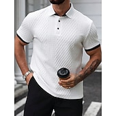 billige Klassisk poloskjorte for menn-Herre Poloskjorter Med Tekstur Avslappet Virksomhet Ribbet polokrage Klassisk Kortermet Mote Grunnleggende Helfarge Jacquardvevnad Knapper Sommer Vår Vår &amp; Vinter Normal Hvit Beige Poloskjorter