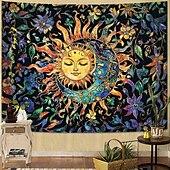 levne Nástěnné tapiserie-Gobelín slunce a měsíc na zeď, nebeské květiny, slunečnice, růže, boho hippie nástěnné umění do ložnice, obývacího pokoje, jógy, meditační dekorace