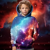 preiswerte Jungen 3D Vision &amp; Geometrie-Jungen 3D Galaxis Kapuzenshirt Langarm 3D-Druck Aktiv Basic kinderkleidung Schulanfang