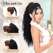 baratos Rabos-de-Cavalo-Aplique de rabo de cavalo longo, preto e cacheado, com presilha e cordão, 66 cm (26 polegadas), sintético, em camadas e com volume, para mulheres.
