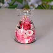 levne kutilské umění-dárky pro ženy, konzervovaná růže navždy květina ve skleněných figurkách andělů, čerstvé květiny, dárky k narozeninám ke Dni matek pro maminku, pravé červené růže pro babičku, sestru, manželku, pro ni