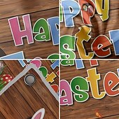 お買い得  ホリデータペストリー-覗くウサギとカラフルな卵が付いたイースターガレージカバー、お祝いの木製の背景の春の装飾、イースターのホームスタイリングと季節の壁の装飾に最適です