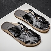 economico Sandali casual-sandali da uomo in similpelle marrone, tomaia cucita a mano, plantare comodo, stile casual rilassato, adatti per il tempo libero estivo e per l'uso interno