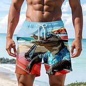  Ανδρικά Κινούμενα σχέδια Κροκοδιλέ Αστείος Μαγιό Βερμούδα Σορτσάκια Κολύμβησης Σορτς παραλίας Μεσαία Μέση Χαβανέζα Διακοπές στην παραλία Πλαϊνές τσέπες Διχτυωτή επένδυση Ελαστική μέση με κορδόνι