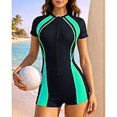 זול רש גארדים One Piece-בגדי ריקוד נשים מגן מפריחה בגד ים בגדי ים טלאים בוילג הגנת UV ייבוש מהיר אלסטי שרוולים קצרים בגדי ים בגד ים גלישה צלילה חוף קיץ