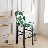 baratos Capa para Cadeira de Jantar-Capas elásticas estampadas para banquetas de bar (1/2/4/6 peças), capas protetoras para cadeiras de encosto baixo, ideais para casa, hotel e sala de jantar.