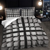 お買い得  羽毛布団カバーセット-3D幾何学模様プリントの羽毛布団カバーセット、3点セット、ホテルスタイルの寝具セット、クイーンサイズ、羽毛布団カバー1枚と枕カバー2枚、柔らかいショートベルベット生地、掛け布団は含まれません