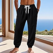 abordables Vacances-Homme Joggeurs Pantalons en Lin Pantalons Pantalon d'été Pantalons Amples Cordon de serrage Taille Élastique Uni Confort Léger Longueur complète Quotidien Plage Fête Vacances Mode Noir Blanche Non