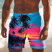 お買い得  熱帯植物と花-男性用 ココナッツの木 グラデーションカラー 熱帯植物 スイムトランク スイムショーツ ボードショーツ ミディアムウエスト ハワイアン ビーチでの休暇 サイドポケット メッシュライニング 伸縮性のあるドローストリングウエスト デザイナー 衣類