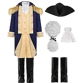  Sada 250. výročí USA Retro Středověké Úbory Dlouhé rukávy George Washington Maškarní kostým Chlapecké Karneval Den nezávislosti Plesová maškaráda 4. července Dětské Kabát Kalhoty Klobouk Celý rok