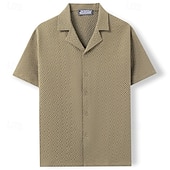 preiswerte Smart Casual Hemden für Herren-Herren Hemd Textur Freizeithemd Knopfhemd Gelb Rosa Kaki Kurzarm Einfach Hemdkragen Lässig Täglich Jacquard Bekleidung Elegant Mode Lässig