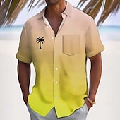 Недорогие Тропические растения-Муж. Кокосовая пальма Градиент цвета Тропические растения Гавайская рубашка Кнопка рубашка Рубашка Алоха С короткими рукавами Гавайский Повседневные Отпуск Лето Весна Отложной 3D