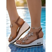abordables Mujeres-Sandalias de cuña brillantes para mujer: zapatos cómodos y elegantes para vacaciones en islas y cruceros.