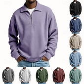 levne Základní mikiny_-Pánské Mikina Waffle mikina Svetr Čtvrtletní mikina na zip Šedá Stojáček Bez vzoru Klokaní kapsa S texturou Ležérní Denní Sporty a outdoor Šik ven Chladný Sportovní oblečení Jaro &amp; podzim Oblečení