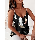 billiga Grafik Tank-Dam Linne Mönster Nyans Blommig Bokstav bohemliv Mode Stylish Ärmlös V-hals Vanliga toppar Dagligen Utekväll Helgen Blå Svart Purpur Grön Kaki Sommar Vår