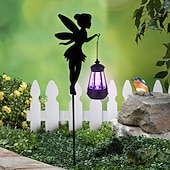 お買い得  経路ライト＆ランタン-屋外用ソーラー防水鉄製妖精シルエットランタン2個、庭、庭、通路、芝生の装飾、パーティー、休日、風景照明、屋外用装飾アクセントランタン