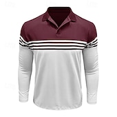 abordables Polo clásico para hombre-Hombre Polo de algodón Camiseta de golf Casual Negocio Cuello polo acanalado Manga Larga Moda Color sólido A Rayas Botones Primavera Primavera &amp; Otoño Ajuste regular Negro Vino Azul Marino Marrón