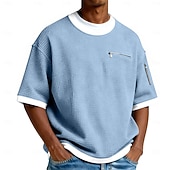 economico T-shirt in maglia waffle-Per uomo Maglietta a Maglia Waffle Maglietta Manica Corta Girocollo Estate Primavera Tutte le stagioni Blocco di colori Testurizzato Moda Designer Casual Tasca con cerniera Casuale Quotidiano