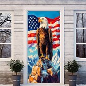economico Striscioni per Garage e Porte-striscione patriottico per porta, bandiera americana, aquila calva e croce, decorazione religiosa da parete, cartello per portico del 4 luglio