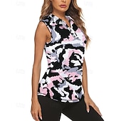 abordables Camisa de Mujer-Mujer camuflaje Camisa deportiva Camisas de polo Camiseta de tenis Sin Mangas Cremallera Alta elasticidad Dispersor de humedad Transpirable Tenis Golf pepinillo Cuello Vuelto Cuello con cremallera