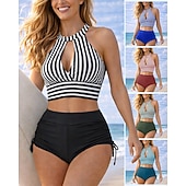 levne Surfovací tankiny a bikiny-Dámské Horní díl bikin s ramínky Plavky 2 ks S proužky Nabíraná strana Ochrana proti UV záření Elastický Bez rukávů Plavky Surfování Potápění Plavání Léto