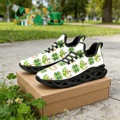 billiga Kvinno skor-Damsneakers med shamrocktryck och St. Patrick's Day-motiv – lätta och vadderade promenadskor för vardagskläder, parader, utomhusaktiviteter och högtidsfiranden